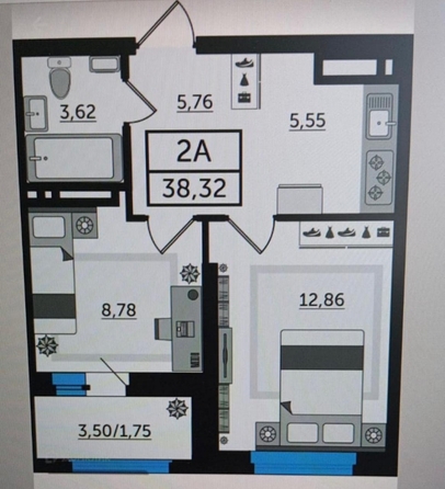 
   Продам 2-комнатную, 38.32 м², Тибетская ул, 1в

. Фото 1.
