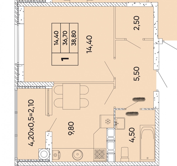 
   Продам 1-комнатную, 38.8 м², 40-летия Победы пр-кт, 111/1

. Фото 10.
