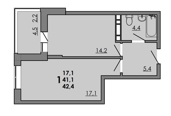 
  Продается 1-комн. квартира, 42.4 м², ЖК Gray (Грэй), кв-л 11-2
. Фото 1.