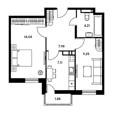 
  Продается 2-комн. квартира, 44.09 м², ЖК Гринсайд, 5.1-5.5
. Фото 1.