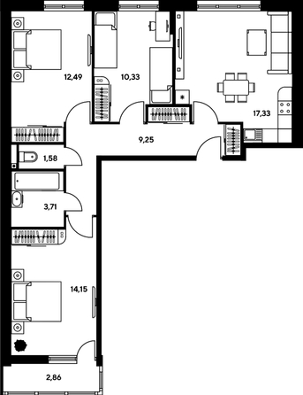 
  Продается 3-комн. квартира, 71.61 м², ЖК Гринсайд, 5.1-5.5
. Фото 1.