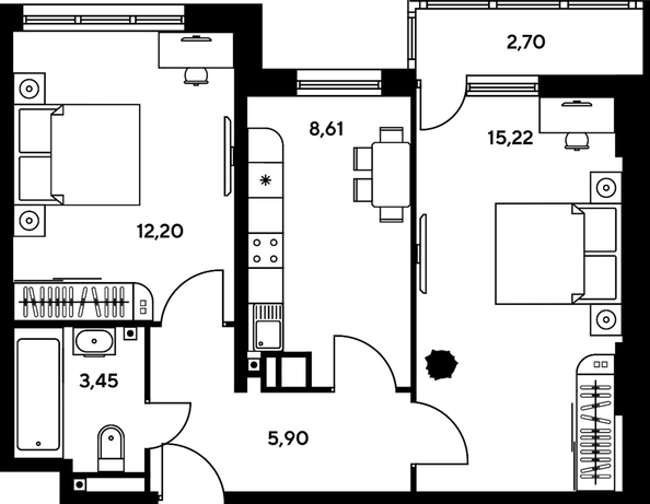 
  Продается 2-комн. квартира, 47.91 м², ЖК Гринсайд, 5.1-5.5
. Фото 1.
