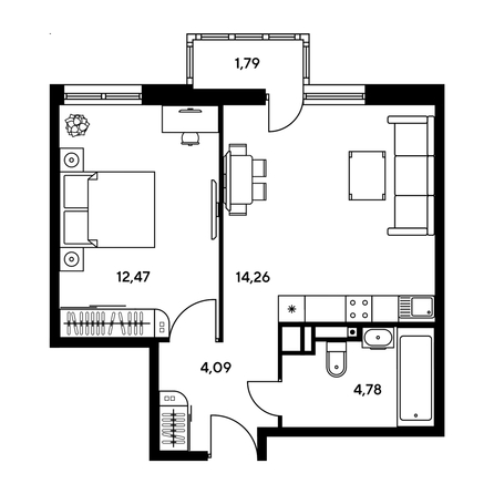 
  Продается 2-комн. квартира, 39.2 м², ЖК Гринсайд, 5.1-5.5
. Фото 1.