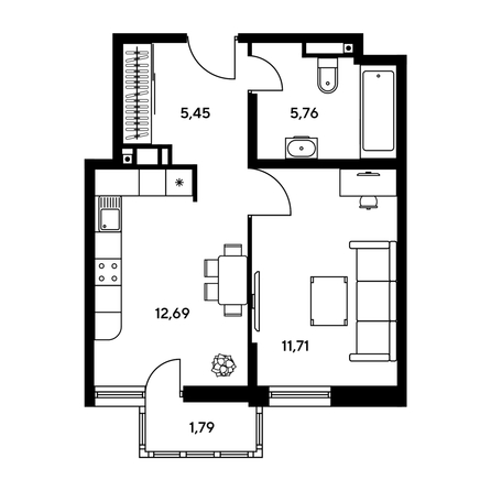 
  Продается 2-комн. квартира, 44.14 м², ЖК Гринсайд, 5.1-5.5
. Фото 1.