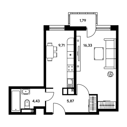 
  Продается 2-комн. квартира, 41.8 м², ЖК Гринсайд, 5.1-5.5
. Фото 1.