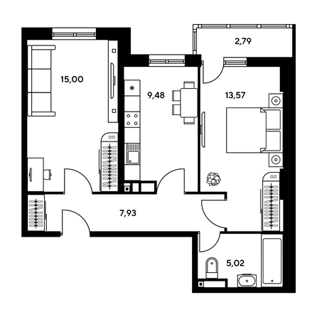
  Продается 2-комн. квартира, 41.72 м², ЖК Гринсайд, 5.1-5.5
. Фото 1.