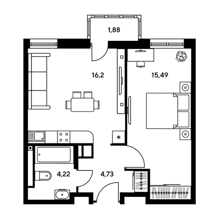 
  Продается 2-комн. квартира, 52.87 м², ЖК Гринсайд, 5.1-5.5
. Фото 1.