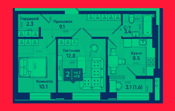 
  Продается 2-комн. квартира, 49 м², Олимпийское Кольцо ул, д. 36
. Фото 26.