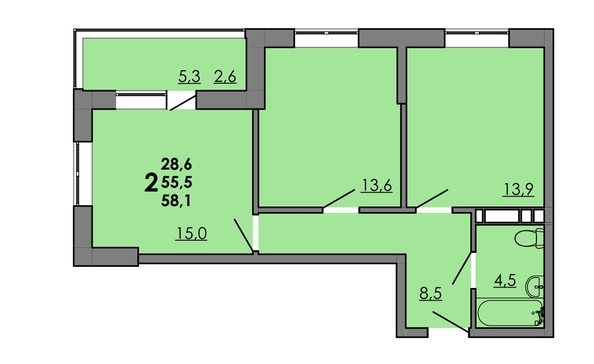 
  Продается 2-комн. квартира, 57.9 м², ЖК Gray (Грэй), кв-л 11-2
. Фото 1.
