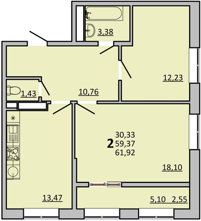 
  Продается 2-комн. квартира, 61.65 м², ЖК Frame (Фрейм), 11В
. Фото 1.