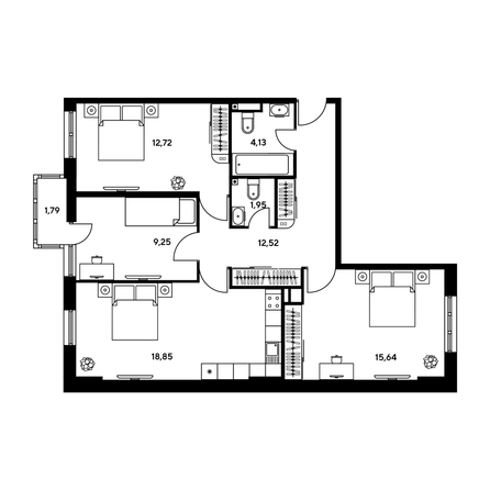 
  Продается 3-комн. квартира, 45.5 м², ЖК Гринсайд, 4.1-4.3
. Фото 1.