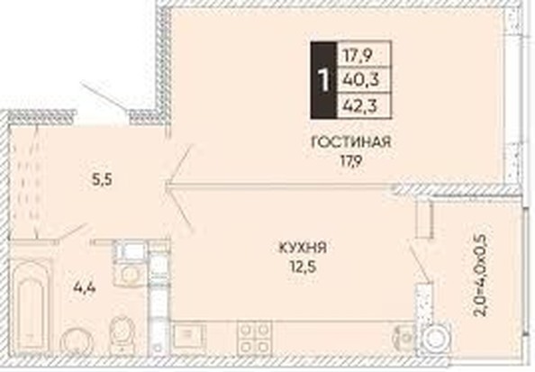 
   Продам 1-комнатную, 42.3 м², Берберовская ул, 7/2

. Фото 2.