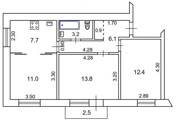 
  Продается 3-комн. квартира, 54.5 м², Соколова пр-кт, д. 75
. Фото 24.