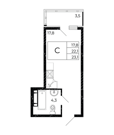 
  Продается студия, 23.1 м², ЖК Флора, литера 3.1
. Фото 1.