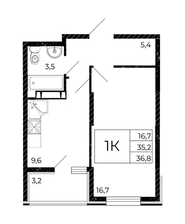 
  Продается 1-комн. квартира, 36.8 м², ЖК Флора, литера 3.1
. Фото 1.