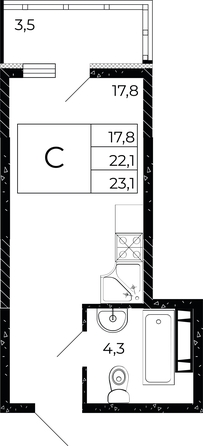 
  Продается студия, 23.1 м², ЖК Флора, литера 3.1
. Фото 1.