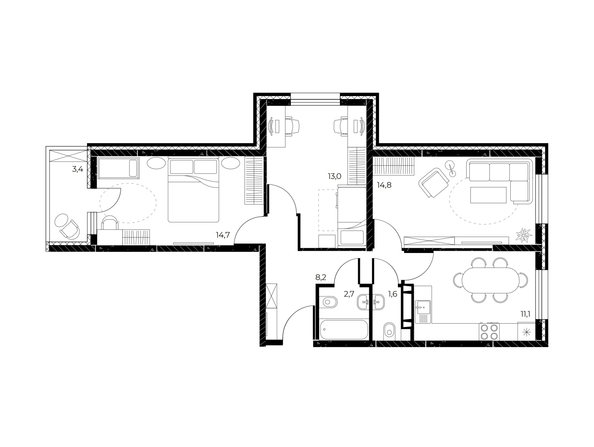 
  Продается 3-комн. квартира, 67.8 м², ЖК Панорама на Театральном, литера 1
. Фото 1.