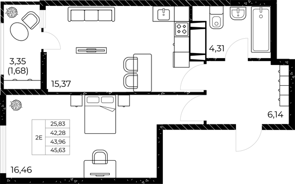 
  Продается 1-комн. квартира, 45.63 м², ЖК Звезда Столицы 2
. Фото 4.