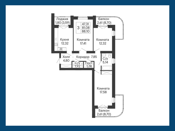 
  Продается 3-комн. квартира, 86.23 м², ЖК Курортный квартал Ривьера, дом 1
. Фото 1.
