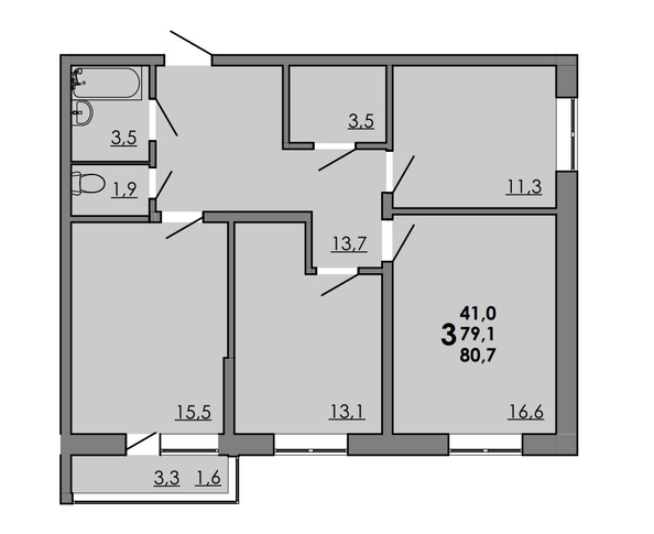 
  Продается 3-комн. квартира 80.4 м², в ЖК Грей, кв-л 11-2. Фото 1.