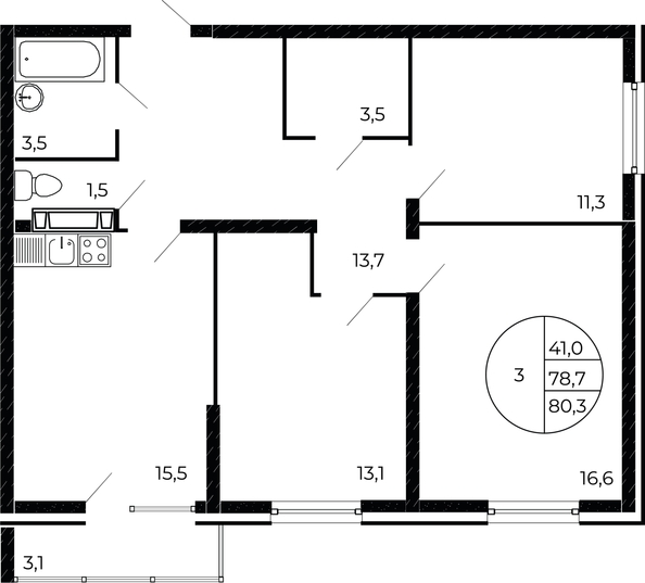 
  Продается 3-комн. квартира, 80.2 м², ЖК Флора, литера 1.1
. Фото 1.