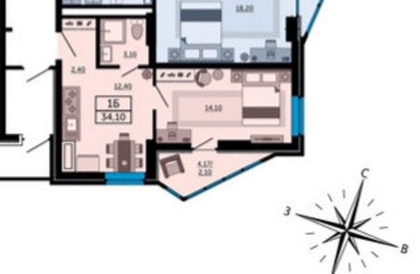 
  Продается 1-комн. квартира, 35 м², Космонавтов пр-кт, д. 1в
. Фото 13.
