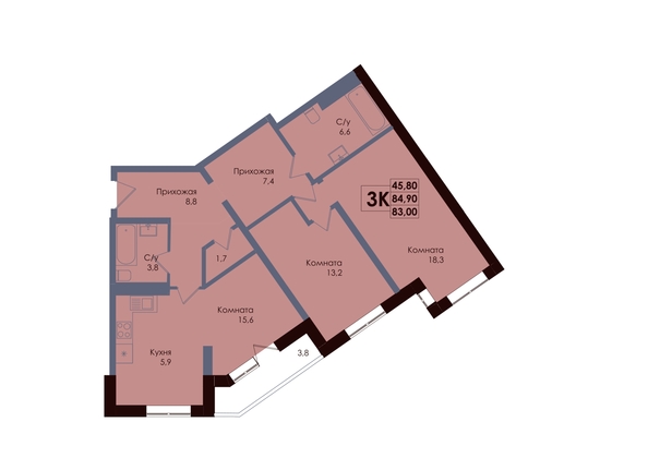 
  Продается 3-комн. квартира 83 м², в ЖК Академия, 2 этап. Фото 1.