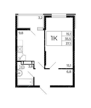 
  Продается 1-комн. квартира, 37.1 м², ЖК Флора, литера 3.1
. Фото 1.