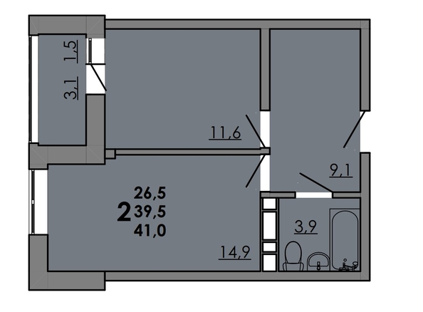 
  Продается 2-комн. квартира, 41.05 м², ЖК Gray (Грэй), кв-л 11-2
. Фото 1.
