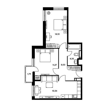 
  Продается 3-комн. квартира, 54.02 м², ЖК Гринсайд, 5.1-5.5
. Фото 1.