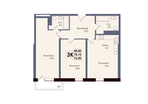 
  Продается 3-комн. квартира 76 м², в ЖК Академия, 1 этап. Фото 1.