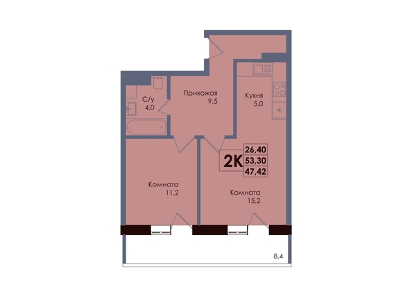 
  Продается 2-комн. квартира 47.42 м², в ЖК Академия, 1 этап. Фото 1.