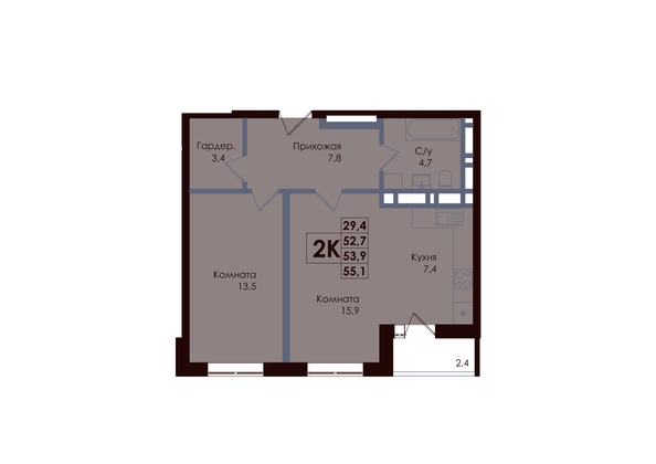 
  Продается 2-комн. квартира 53.9 м², в ЖК Академия, 3 этап. Фото 1.
