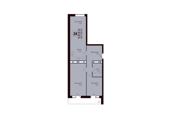 
  Продается 3-комн. квартира 65.1 м², в ЖК Академия, 3 этап. Фото 1.