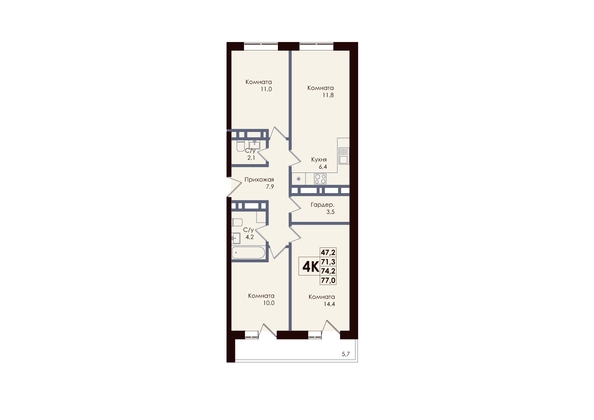 
  Продается 4-комн. квартира 74.2 м², в ЖК Академия, 3 этап. Фото 1.