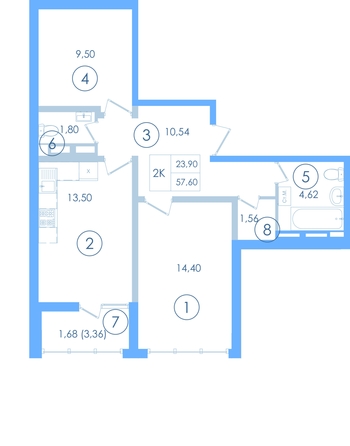 
  Продается 2-комн. квартира 56.8 м², в ЖК Мойнако Ривьера, 1 очередь. Фото 1.