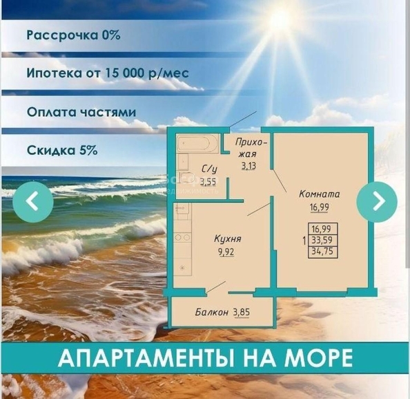 
  Продается апартамент 34.7 м². Фото 1.