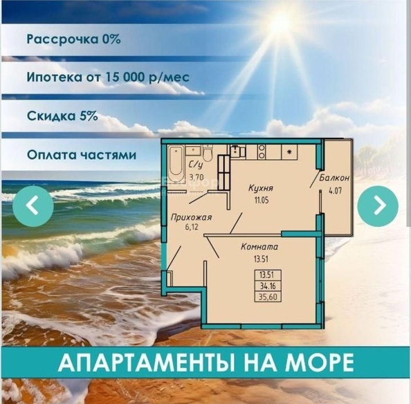 
  Продается апартамент 35.6 м². Фото 1.