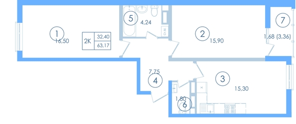 
  Продается 2-комн. квартира 61.85 м², в ЖК Мойнако Ривьера, 1 очередь. Фото 1.