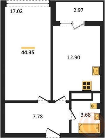
  Продается 1-комн. квартира 44.35 м². Фото 3.