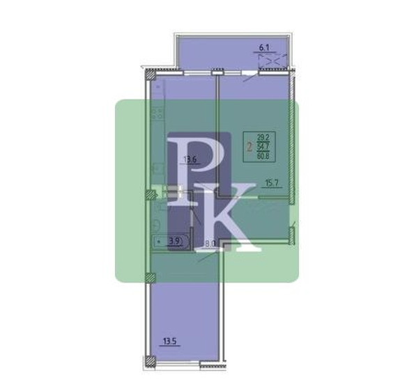 
  Продается 2-комн. квартира 60.8 м². Фото 22.