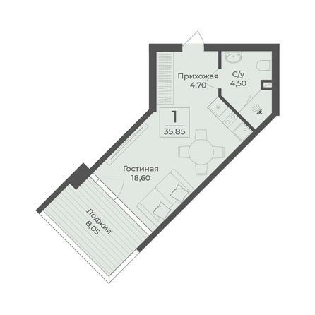 
  Продается апартамент 35.85 м², в АК Тамерун, корп 2. Фото 7.