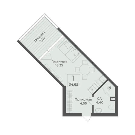 
  Продается апартамент 34.65 м², в АК Тамерун, корп 2. Фото 7.