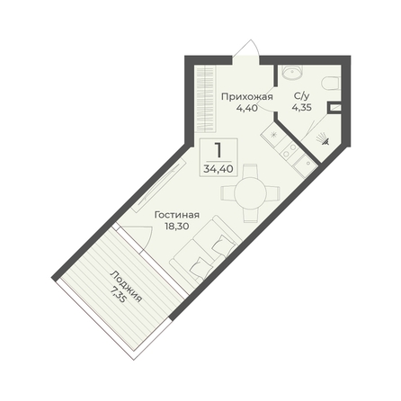 
  Продается апартамент 34.4 м², в АК Тамерун, корп 2. Фото 7.