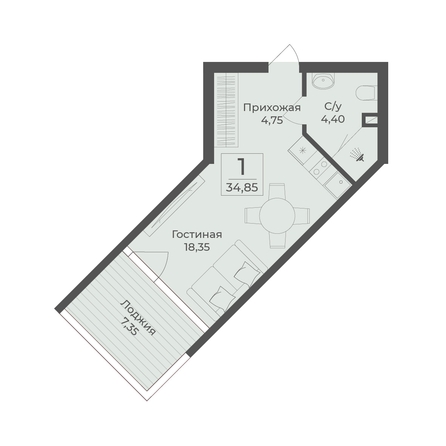 
  Продается апартамент 34.85 м², в АК Тамерун, корп 2. Фото 7.