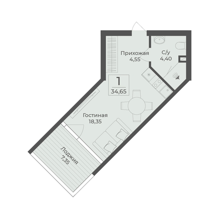 
  Продается апартамент 34.65 м², в АК Тамерун, корп 2. Фото 8.