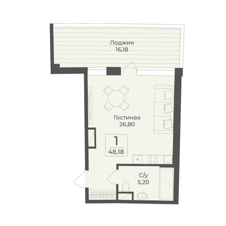
  Продается апартамент 48.18 м², в АК Тамерун, корп 1. Фото 7.