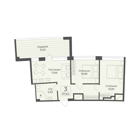 
  Продается апартамент 67.64 м², в АК Тамерун, корп 1. Фото 7.