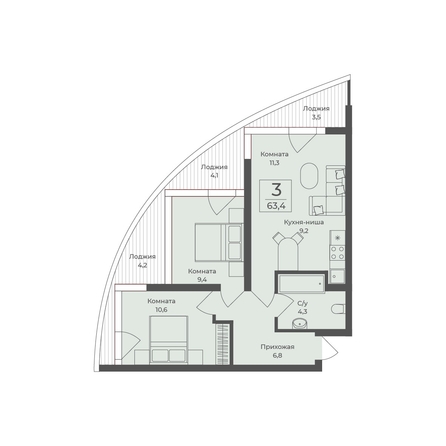 
  Продается апартамент 63.4 м², в АО Форос. Фото 2.