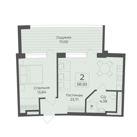 
  Продается апартамент 58.93 м², в АК Тамерун, корп 1. Фото 7.